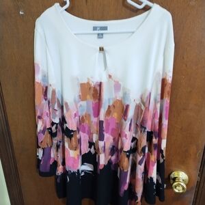 JM Collection Pink and Black Abstract Blouse